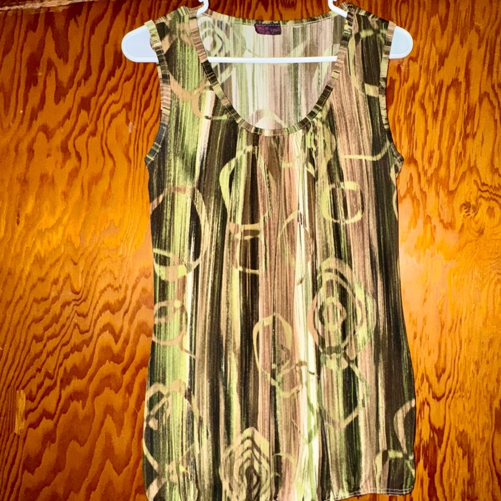 Agenda Green and Cream Sleeveless Tank Top
